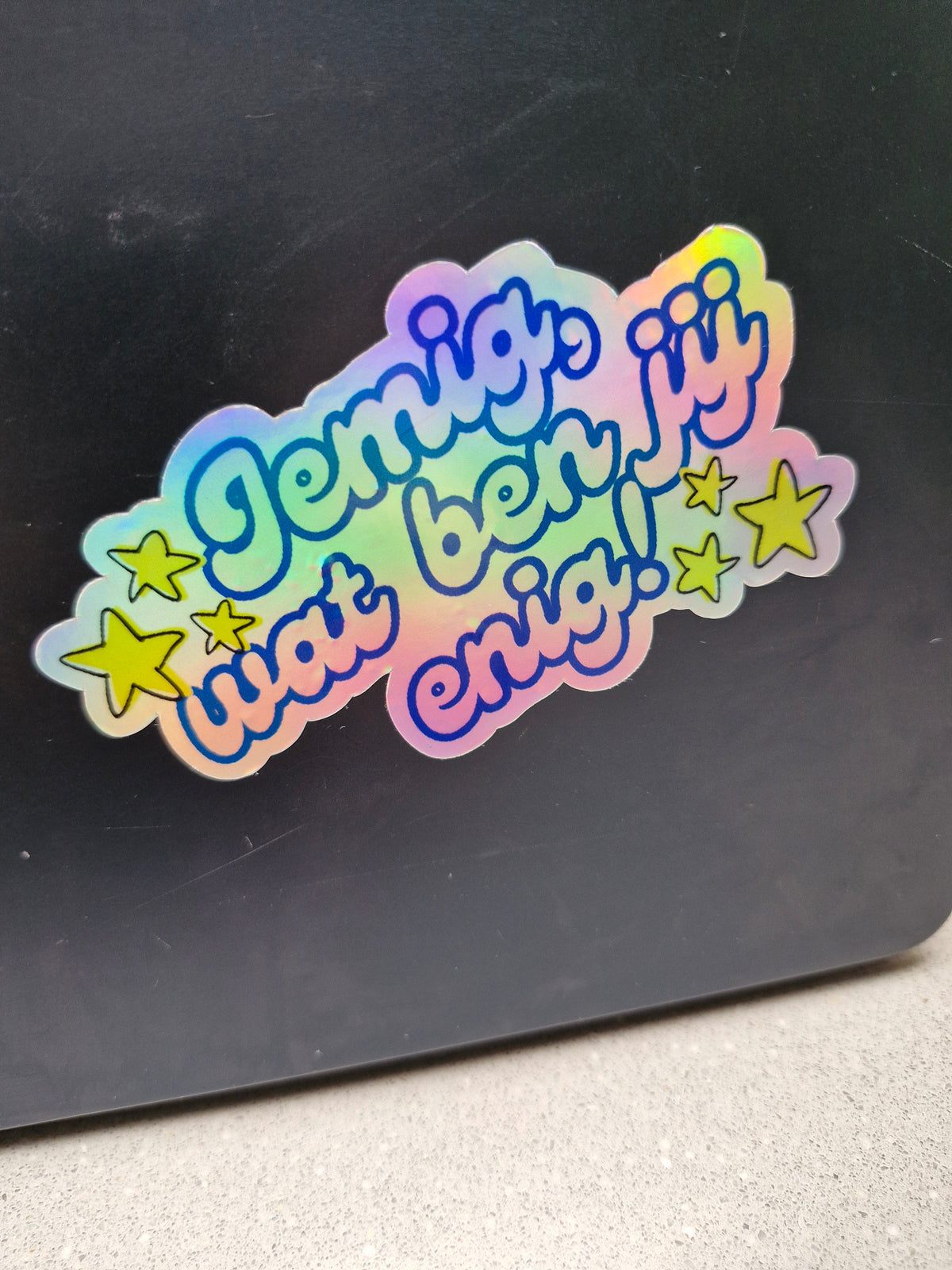 Holografische sticker jemig wat ben ik enig met sterren